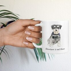 Adventure is out there Miniature Schnauzer dog mug (Illustrated collection) 17 adventure is out there dog mug miniature schnauzer hand holding plant