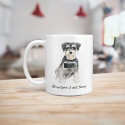 Adventure is out there Miniature Schnauzer dog mug (Illustrated collection) 14 adventure is out there dog mug miniature schnauzer handle left kitchen