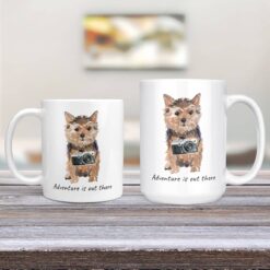 Adventure is out there Norfolk Terrier dog mug (Illustrated collection) 12 adventure is out there dog mug norfolk terrier 11oz and 15oz comparison tv room