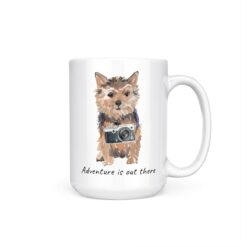 Adventure is out there Norfolk Terrier dog mug (Illustrated collection) 15 adventure is out there dog mug norfolk terrier 15oz handle right white