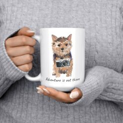 Adventure is out there Norfolk Terrier dog mug (Illustrated collection) 13 adventure is out there dog mug norfolk terrier 15oz jumper front