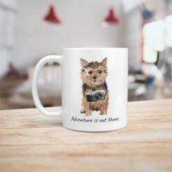 Adventure is out there Norfolk Terrier dog mug (Illustrated collection) 14 adventure is out there dog mug norfolk terrier handle left kitchen