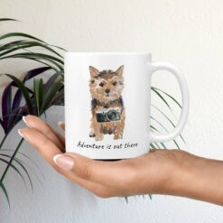 Adventure is out there Norfolk Terrier dog mug (Illustrated collection) 19 adventure is out there dog mug norfolk terrier mug in hand plant