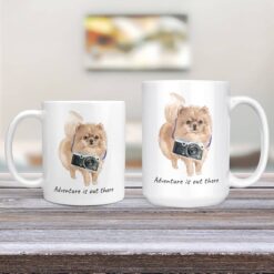 Adventure is out there Pomeranian dog mug (Illustrated collection) 12 adventure is out there dog mug pomeranian 11oz and 15oz comparison tv room