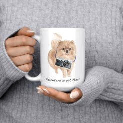 Adventure is out there Pomeranian dog mug (Illustrated collection) 13 adventure is out there dog mug pomeranian 15oz jumper front