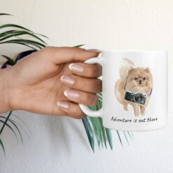 Adventure is out there Pomeranian dog mug (Illustrated collection) 17 adventure is out there dog mug pomeranian hand holding plant