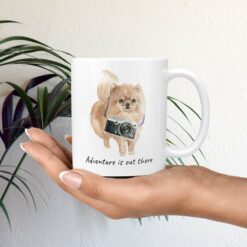 Adventure is out there Pomeranian dog mug (Illustrated collection) 19 adventure is out there dog mug pomeranian mug in hand plant