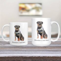 Adventure is out there Rottweiler dog mug (Illustrated collection) 12 adventure is out there dog mug rottweiler 11oz and 15oz comparison tv room