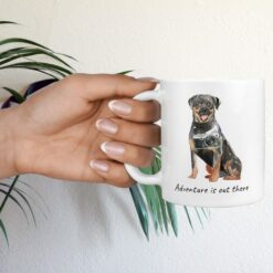 Adventure is out there Rottweiler dog mug (Illustrated collection) 17 adventure is out there dog mug rottweiler hand holding plant