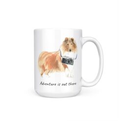 Adventure is out there Rough Collie dog mug (Illustrated collection) 15 adventure is out there dog mug rough collie 15oz handle right white