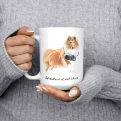 Adventure is out there Rough Collie dog mug (Illustrated collection) 13 adventure is out there dog mug rough collie 15oz jumper front