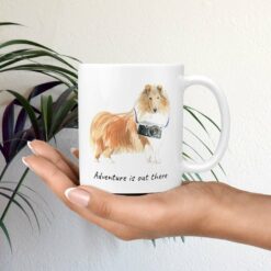 Adventure is out there Rough Collie dog mug (Illustrated collection) 19 adventure is out there dog mug rough collie mug in hand plant