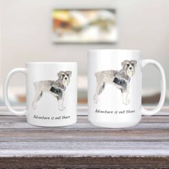 Adventure is out there Schnauzer dog mug (Illustrated collection) 12 adventure is out there dog mug schnauzer 11oz and 15oz comparison tv room