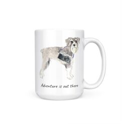 Adventure is out there Schnauzer dog mug (Illustrated collection) 15 adventure is out there dog mug schnauzer 15oz handle right white