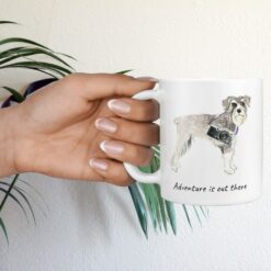 Adventure is out there Schnauzer dog mug (Illustrated collection) 17 adventure is out there dog mug schnauzer hand holding plant