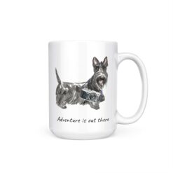 adventure is out there dog mug scottish terrier 15oz handle right white