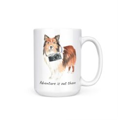 Adventure is out there Shetland Sheepdog dog mug (Illustrated collection) 15 adventure is out there dog mug shetland sheepdog 15oz handle right white
