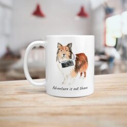 Adventure is out there Shetland Sheepdog dog mug (Illustrated collection) 14 adventure is out there dog mug shetland sheepdog handle left kitchen