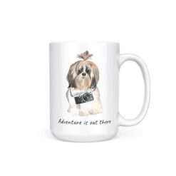 Adventure is out there Shih tzu Long hair dog mug (Illustrated collection) 15 adventure is out there dog mug shih tzu long hair 15oz handle right white