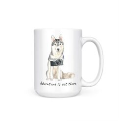 adventure is out there dog mug siberian husky 15oz handle right white