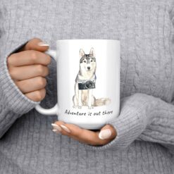 adventure is out there dog mug siberian husky 15oz jumper front