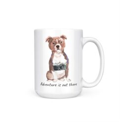 Adventure is out there Staffordshire Bull Terrier dog mug (Illustrated collection) 15 adventure is out there dog mug staffordshire bull terrier 15oz handle right white