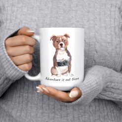 Adventure is out there Staffordshire Bull Terrier dog mug (Illustrated collection) 13 adventure is out there dog mug staffordshire bull terrier 15oz jumper front
