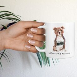 Adventure is out there Staffordshire Bull Terrier dog mug (Illustrated collection) 17 adventure is out there dog mug staffordshire bull terrier hand holding plant