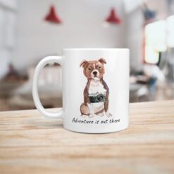 Adventure is out there Staffordshire Bull Terrier dog mug (Illustrated collection) 14 adventure is out there dog mug staffordshire bull terrier handle left kitchen