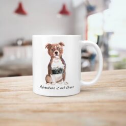 Adventure is out there Staffordshire Bull Terrier dog mug (Illustrated collection) 18 adventure is out there dog mug staffordshire bull terrier handle right kitchen