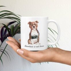 Adventure is out there Staffordshire Bull Terrier dog mug (Illustrated collection) 19 adventure is out there dog mug staffordshire bull terrier mug in hand plant