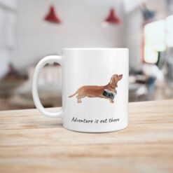 Adventure is out there Tan Dachshund dog mug (Illustrated collection) 14 adventure is out there dog mug tan dachshund handle left kitchen