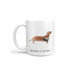 Adventure is out there Tan Dachshund dog mug (Illustrated collection)