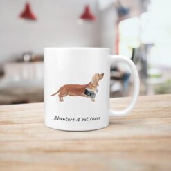 Adventure is out there Tan Dachshund dog mug (Illustrated collection) 18 adventure is out there dog mug tan dachshund handle right kitchen