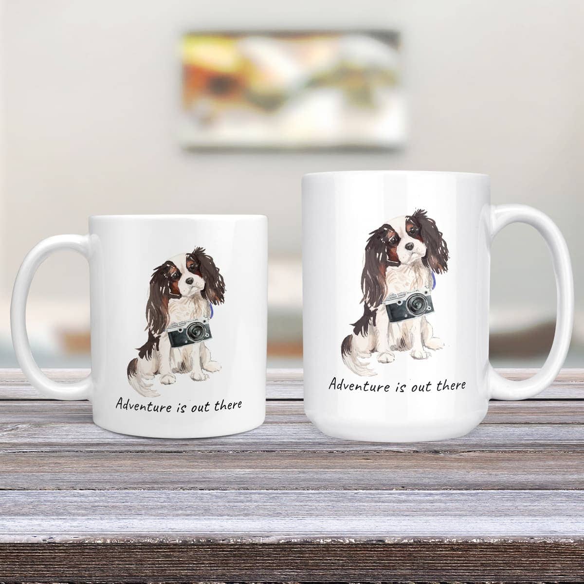 Adventure is out there Tri colour King Charles Spaniel dog mug (Illustrated collection) 4 Adventure is out there Tri colour King Charles Spaniel dog mug (Illustrated collection) - Image 2