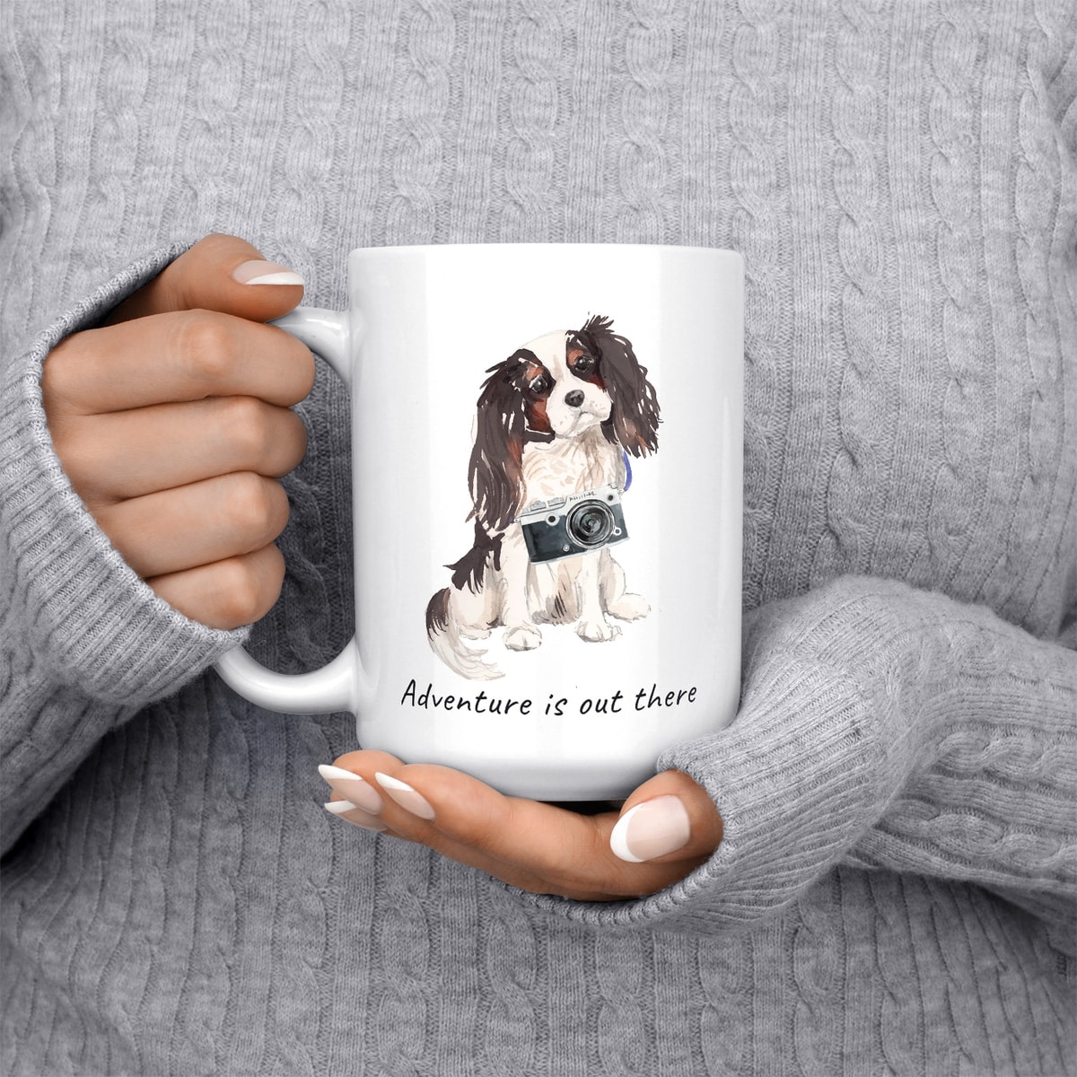 Adventure is out there Tri colour King Charles Spaniel dog mug (Illustrated collection) 5 Adventure is out there Tri colour King Charles Spaniel dog mug (Illustrated collection) - Image 3