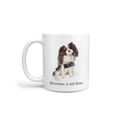 Adventure is out there Tri colour King Charles Spaniel dog mug (Illustrated collection)