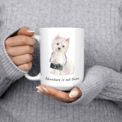 Adventure is out there Westie dog mug (Illustrated collection) 13 adventure is out there dog mug westie 15oz jumper front