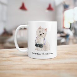 Adventure is out there Westie dog mug (Illustrated collection) 14 adventure is out there dog mug westie handle left kitchen