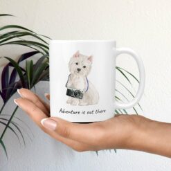 Adventure is out there Westie dog mug (Illustrated collection) 19 adventure is out there dog mug westie mug in hand plant