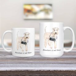 Adventure is out there Wheaten Terrier dog mug (Illustrated collection) 12 adventure is out there dog mug wheaten terrier 11oz and 15oz comparison tv room