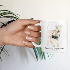 Adventure is out there Wheaten Terrier dog mug (Illustrated collection) 17 adventure is out there dog mug wheaten terrier hand holding plant