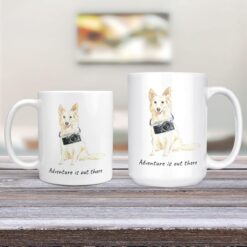 Adventure is out there White Collie dog mug (Illustrated collection) 12 adventure is out there dog mug white collie 11oz and 15oz comparison tv room