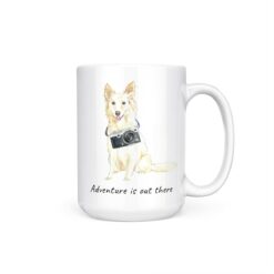 Adventure is out there White Collie dog mug (Illustrated collection) 15 adventure is out there dog mug white collie 15oz handle right white