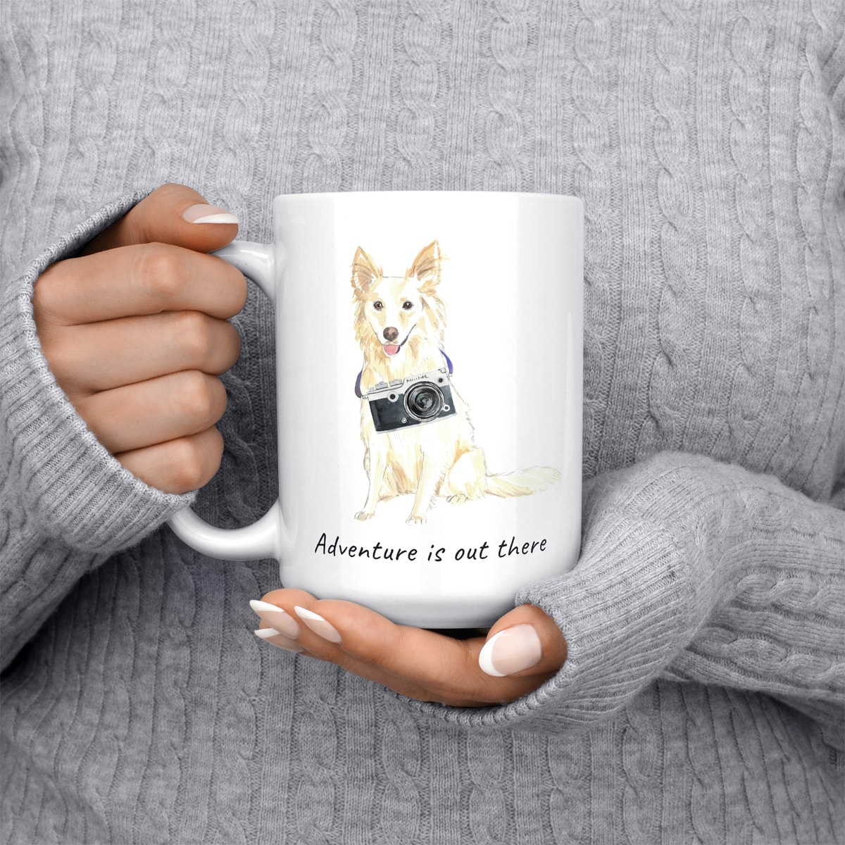 Adventure is out there White Collie dog mug (Illustrated collection) 5 Adventure is out there White Collie dog mug (Illustrated collection) - Image 3
