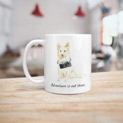 Adventure is out there White Collie dog mug (Illustrated collection) 14 adventure is out there dog mug white collie handle left kitchen