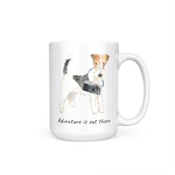 Adventure is out there Wire Haired Fox Terrier dog mug (Illustrated collection) 15 adventure is out there dog mug wire haired fox terrier 15oz handle right white