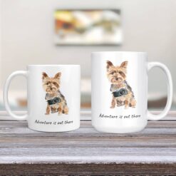 Adventure is out there Yorkshire Terrier dog mug (Illustrated collection) 12 adventure is out there dog mug yorkshire terrier 11oz and 15oz comparison tv room