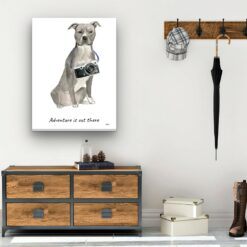 Adventure is out there American Staffordshire terrier grey dog canvas print illustration. Pre-stretched wall art ready to hang 12 adventure is out there portrait canvas american staffordshire terrier grey 30x40 hall