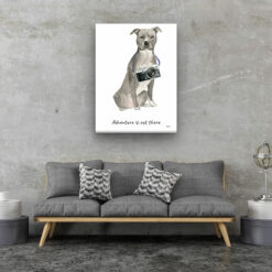 Adventure is out there American Staffordshire terrier grey dog canvas print illustration. Pre-stretched wall art ready to hang 13 adventure is out there portrait canvas american staffordshire terrier grey 30x40 living room